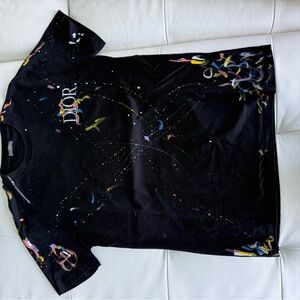 Dior Black Tee with Vibrant Abstract Design